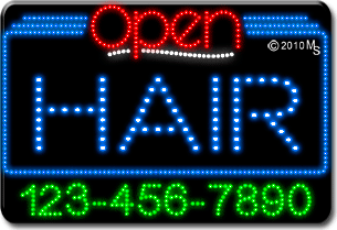 Hair Open with Phone Number Animated LED Sign