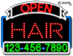 Hair Open with Phone Number Animated LED Sign