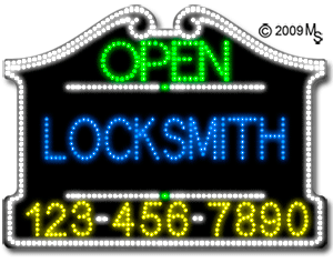 Locksmith Open with Phone Number Animated LED Sign