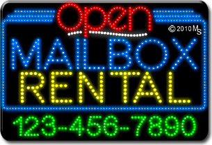 Mailbox Rental Open with Phone Number Animated LED Sign