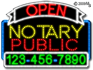 Notary Public Open with Phone Number Animated LED Sign
