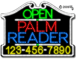Palm Reader Open with Phone Number Animated LED Sign