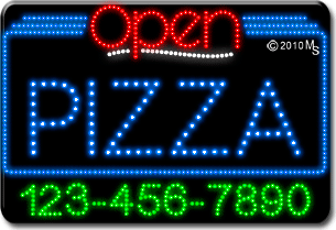 Pizza Open with Phone Number Animated LED Sign