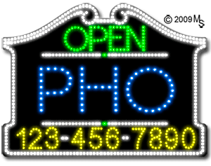 Pho Open with Phone Number Animated LED Sign
