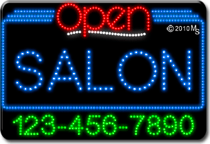 Salon Open with Phone Number Animated LED Sign