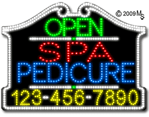 Spa Pedicure Open with Phone Number Animated LED Sign