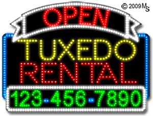Tuxedo Rental Open with Phone Number Animated LED Sign