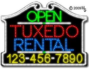 Tuxedo Rental Open with Phone Number Animated LED Sign