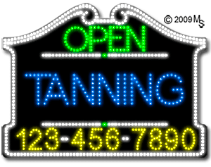 Tanning Open with Phone Number Animated LED Sign