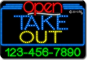 Take Out Open with Phone Number Animated LED Sign