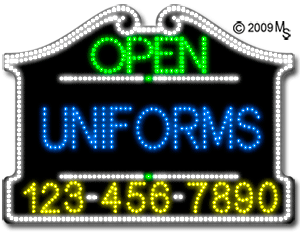 Uniforms Open with Phone Number Animated LED Sign