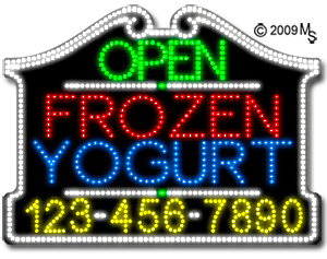 Frozen Yogurt Open with Phone Number Animated LED Sign