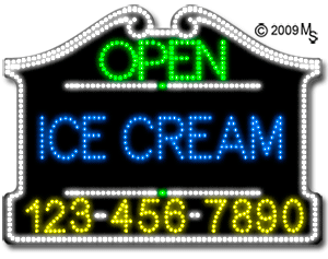 Ice Cream Open with Phone Number Animated LED Sign
