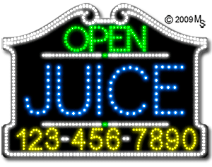 Juice Open with Phone Number Animated LED Sign