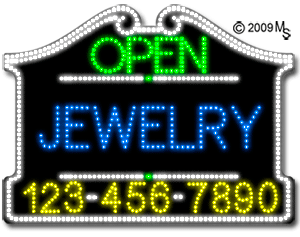 Jewelry Open with Phone Number Animated LED Sign