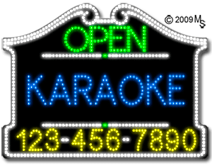 Karaoke Open with Phone Number Animated LED Sign