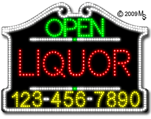 Liquor Open with Phone Number Animated LED Sign