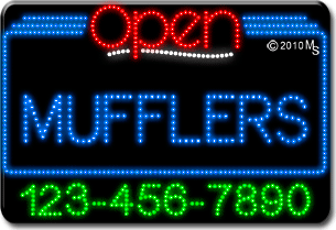 Mufflers Open with Phone Number Animated LED Sign