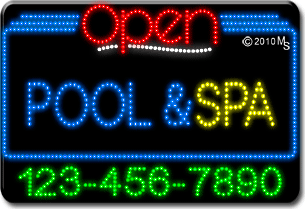 Pool Spa Open with Phone Number Animated LED Sign