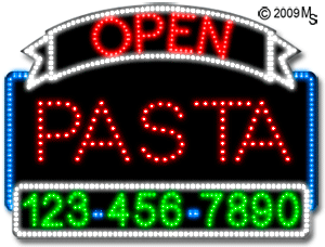 Pasta Open with Phone Number Animated LED Sign