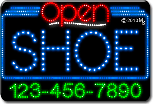 Shoe Open with Phone Number Animated LED Sign