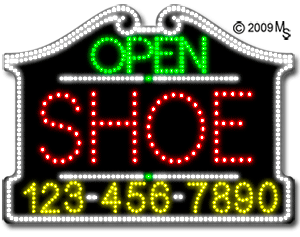 Shoe Open with Phone Number Animated LED Sign
