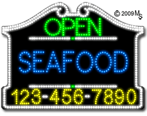 Seafood Open with Phone Number Animated LED Sign