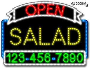 Salad Open with Phone Number Animated LED Sign