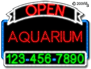 Aquarium Open with Phone Number Animated LED Sign