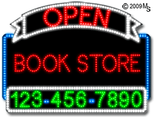 Book Store Open with Phone Number Animated LED Sign