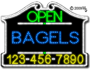 Bagels Open with Phone Number Animated LED Sign