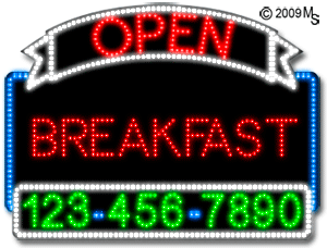 Breakfast Open with Phone Number Animated LED Sign