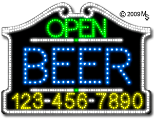 Beer Open with Phone Number Animated LED Sign
