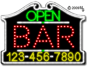 Bar Open with Phone Number Animated LED Sign
