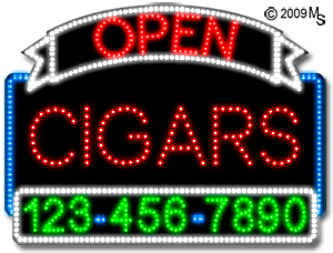 Cigars Open with Phone Number Animated LED Sign