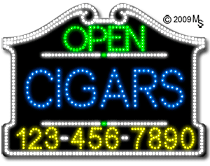 Cigars Open with Phone Number Animated LED Sign