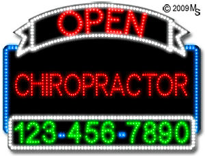 Chiropractor Open with Phone Number Animated LED Sign