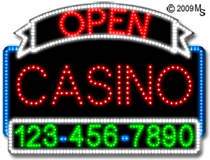 Casino Open with Phone Number Animated LED Sign