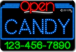 Candy Open with Phone Number Animated LED Sign