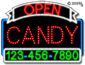 Candy Open with Phone Number Animated LED Sign