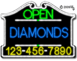 Diamonds Open with Phone Number Animated LED Sign