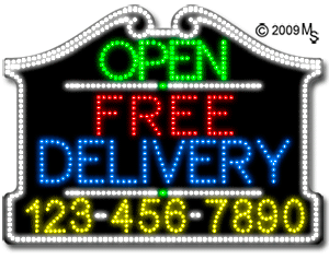 Free Delivery Open with Phone Number Animated LED Sign