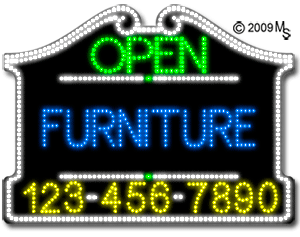 Furniture Open with Phone Number Animated LED Sign