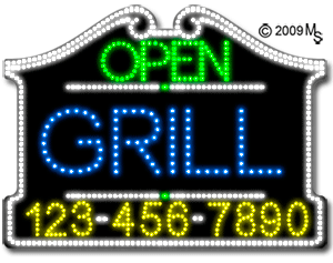 Grill Open with Phone Number Animated LED Sign