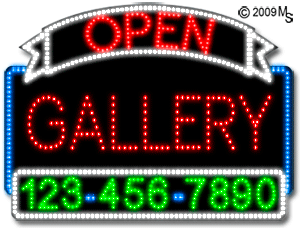 Gallery Open with Phone Number Animated LED Sign