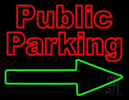 Red Public Parking With Arrow LED Neon Sign