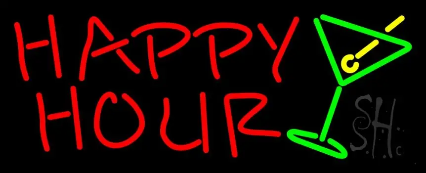 Happy Hour With Martini Glass LED Neon Sign