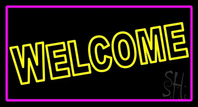 Yellow Welcome With Pink Border LED Neon Sign