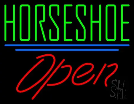 Horseshoe Open With Blue Line LED Neon Sign