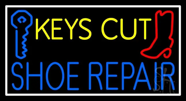 Keys Cut Shoe Repair With White Border LED Neon Sign